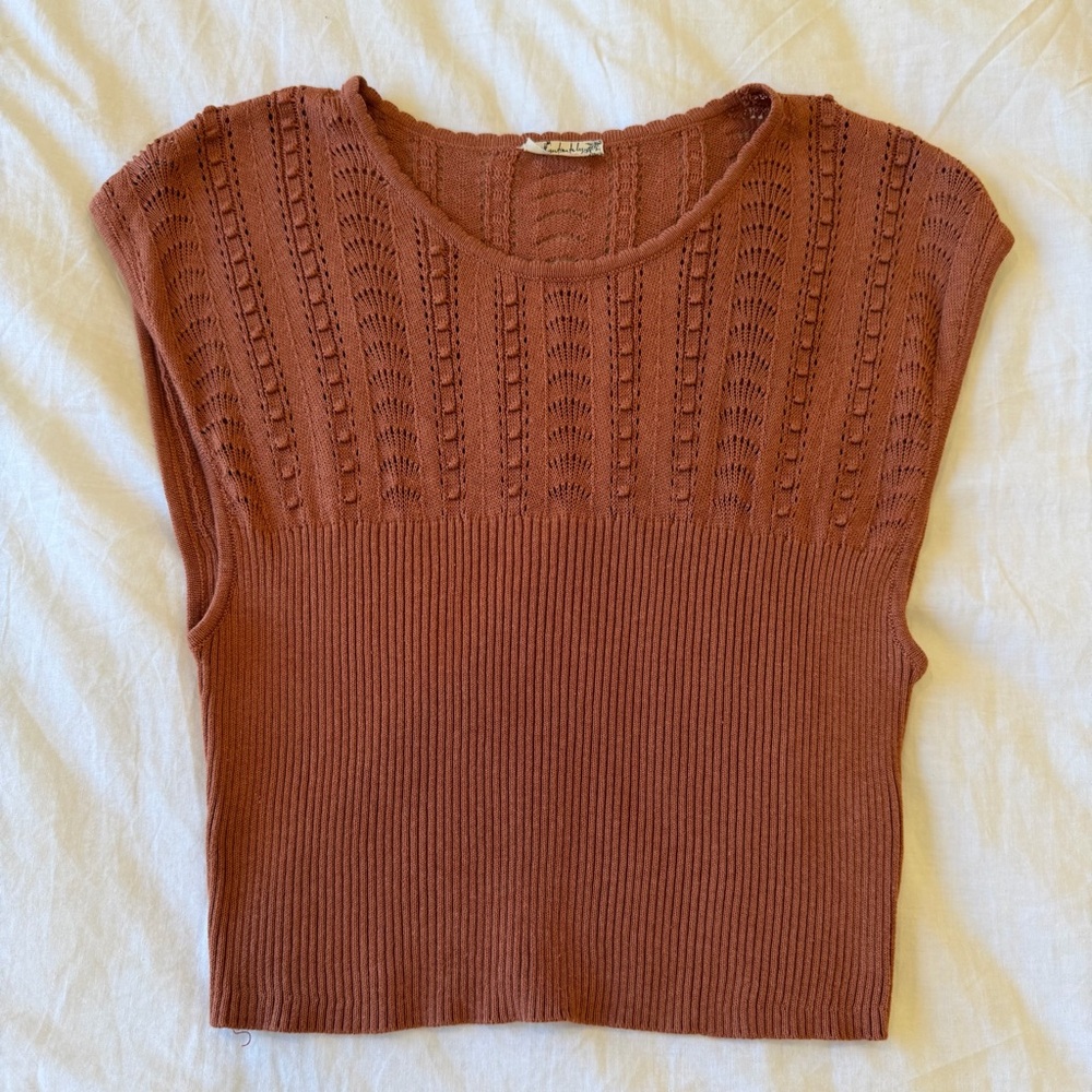 Free People Knit Cropped Tank Top Rust Brown Size L